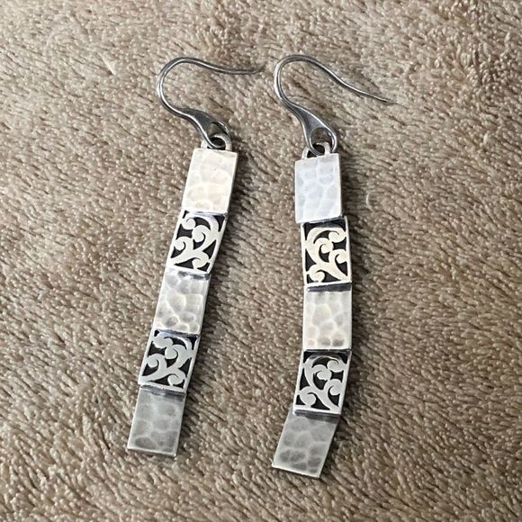 LOIS HILL Sterling Silver Drop Dangle Alternating Hammered Filigree Earrings - Picture 9 of 16